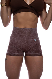 BROWN ACID WASH ENHERGY V-CUT SHORTS